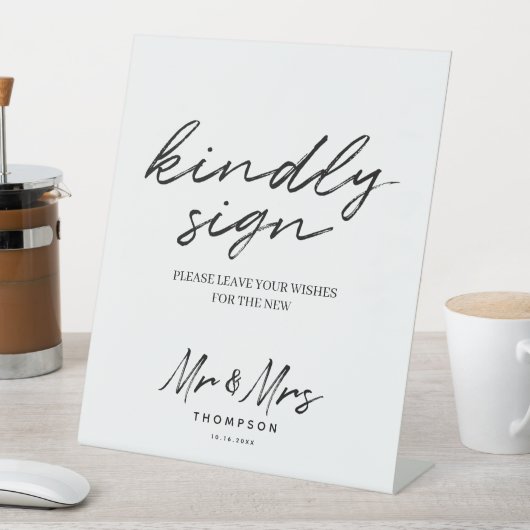 白黒シンプルスクリプ結婚トのゲストブックサイン 台座サイン (インサイチュ)