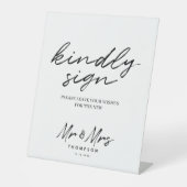 白黒シンプルスクリプ結婚トのゲストブックサイン 台座サイン (正面)