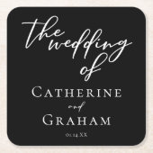白黒シンプルタイポグラフィシック冬ウェディング スクエアペーパーコースター (正面)