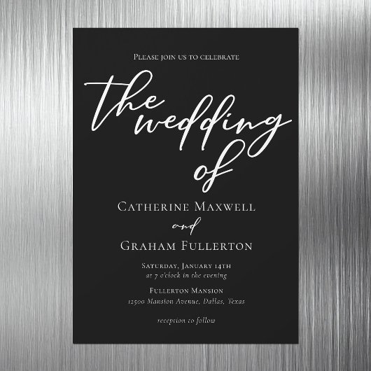 白黒シンプルタイポグラフィシック冬ウェディング マグネット招待状