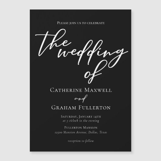 白黒シンプルタイポグラフィシック冬ウェディング マグネット招待状 (正面)