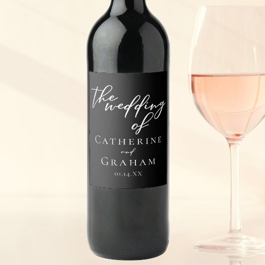 白黒シンプルタイポグラフィシック冬ウェディング ワインラベル