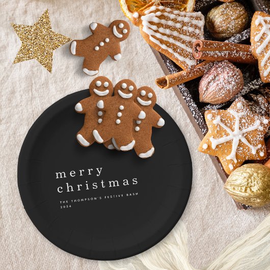 白黒シンプルタイポグラフィメリークリスマス ペーパープレート