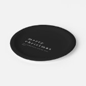 白黒シンプルタイポグラフィメリークリスマス ペーパープレート (アングル)