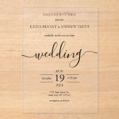 白黒シンプルタイポグラフィ結婚ズ アクリル招待状 (正面)