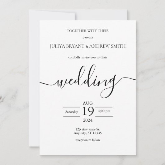 白黒シンプルタイポグラフィ結婚ズ 招待状 (正面)