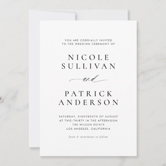 白黒シンプルタイポグラフィ結婚 招待状 (正面)