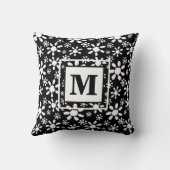 白黒シンプルデイジー花模様モノグラム クッション (裏面)