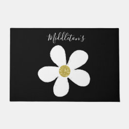 白黒シンプルデイジー金ゴールドファミリーパーソナル ドアマット