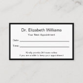 白黒シンプルドクターズオフィスアポイントメントカード 予約カード (正面)