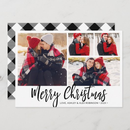 白黒シンプルバッファロープレイド4フォトコラージュ シーズンカード (正面/裏面)