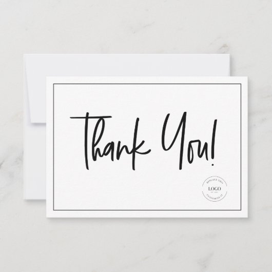 白黒シンプルビジネスロゴのソーシャルアイコン サンキューカード (正面)