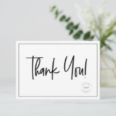 白黒シンプルビジネスロゴのソーシャルアイコン サンキューカード (スタンド正面)