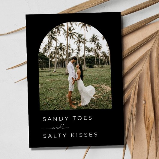 白黒シンプルビーチ結婚式日付の保存 セーブザデート