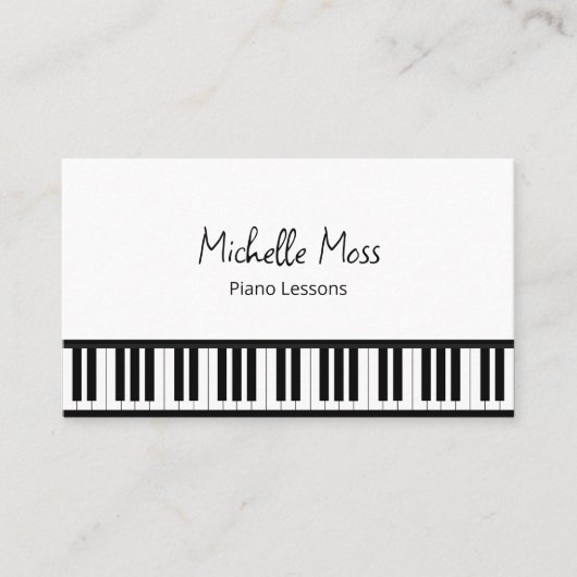 白黒シンプルピアノ音楽先生ピアニスト 名刺 (正面)