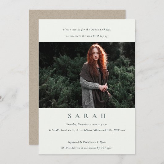 白黒シンプルフォトキンセアニラ招待状 サンキューカード (正面/裏面)