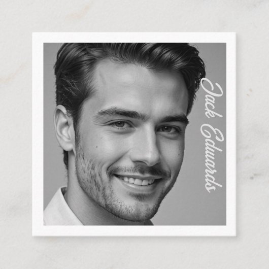 白黒シンプルフォトソーシャルメディア スクエア名刺 (正面)