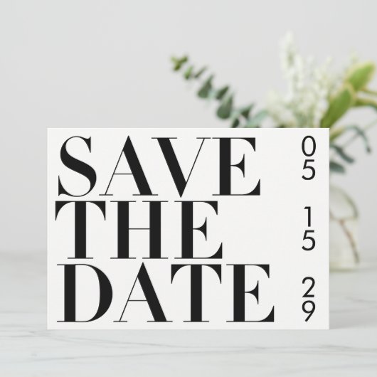 白黒シンプルフォトタイポグラフィ日付の保存 セーブザデート (スタンド正面)