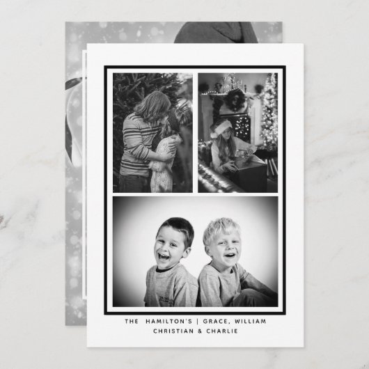 白黒シンプルフォトパーソナライズされたクリスマス シーズンカード (正面/裏面)
