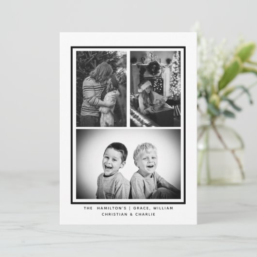 白黒シンプルフォトパーソナライズされたクリスマス シーズンカード (スタンド正面)