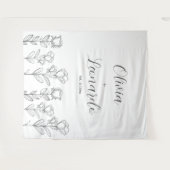 白黒シンプルフローラ結婚の背景 タペストリー (正面(横))