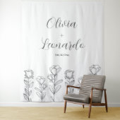 白黒シンプルフローラ結婚の背景 タペストリー (インサイチュ)