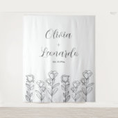 白黒シンプルフローラ結婚の背景 タペストリー (正面)