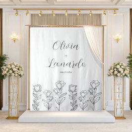 白黒シンプルフローラ結婚の背景 タペストリー