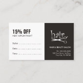 白黒シンプルヘアアポイントメントクーポンカード 予約カード (正面)