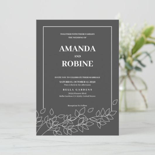 白黒シンプルミニマリストエレガントウェディング 招待状 (スタンド正面)