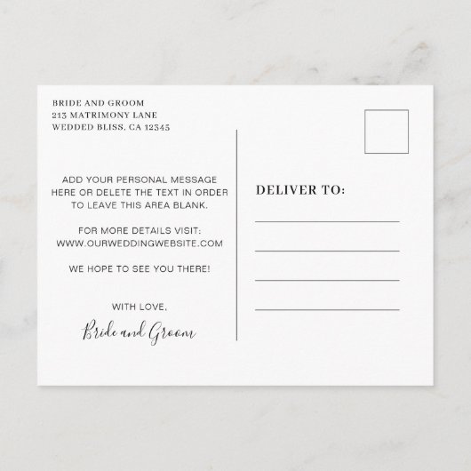 白黒シンプルミニマリスト日付の保存 案内ポストカード (裏面)