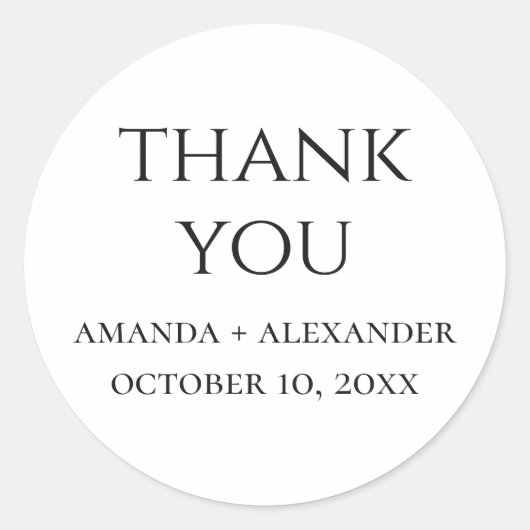 白黒シンプルミニマ結婚リストの感謝していユーズ ラウンドシール (正面)