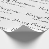 白黒シンプルメリークリスマスファミリー名 ラッピングペーパー (角)