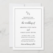 白黒シンプルモノグラムエレガフォーマルントウェディング 招待状 (正面)