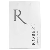 白黒シンプルモノグラムパーソナライズされたGroomsmen ミディアムペーパーバッグ (正面)