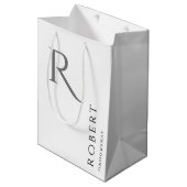 白黒シンプルモノグラムパーソナライズされたGroomsmen ミディアムペーパーバッグ (正面アングル)