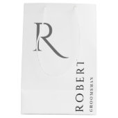 白黒シンプルモノグラムパーソナライズされたGroomsmen ミディアムペーパーバッグ (裏面)