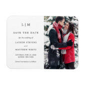 白黒シンプルモノグラム写真の保存日付 マグネット (横)