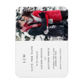 白黒シンプルモノグラム写真の保存日付 マグネット (縦)