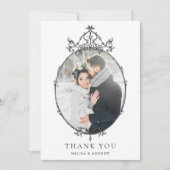 白黒シンプルヴィンテージフレ結婚ームの写真 サンキューカード (正面)