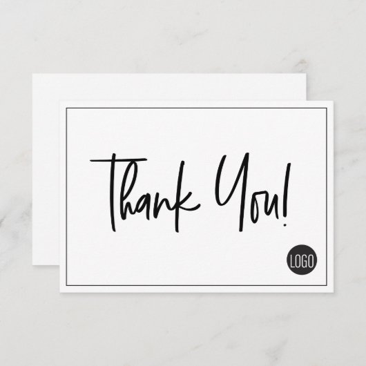 白黒シンプル会社ロゴカスタムありがとう サンキューカード (正面/裏面)