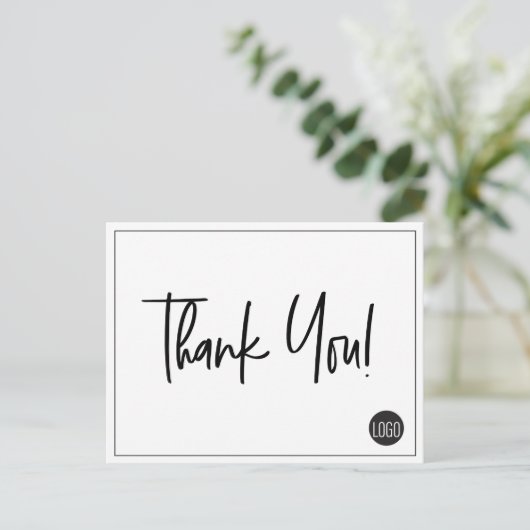 白黒シンプル会社ロゴカスタムありがとう ポストカード (スタンド正面)