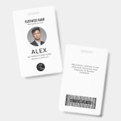 白黒シンプル会社ロゴ写真IDバーコード バッジ (正面＆裏面)