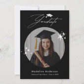 白黒シンプル写真の卒業発表 案内状 (正面)