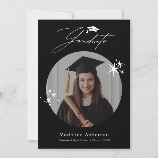 白黒シンプル写真の卒業発表 案内状 (正面)