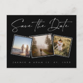 白黒シンプル写真ウェディング日付を保存 案内ポストカード (正面)