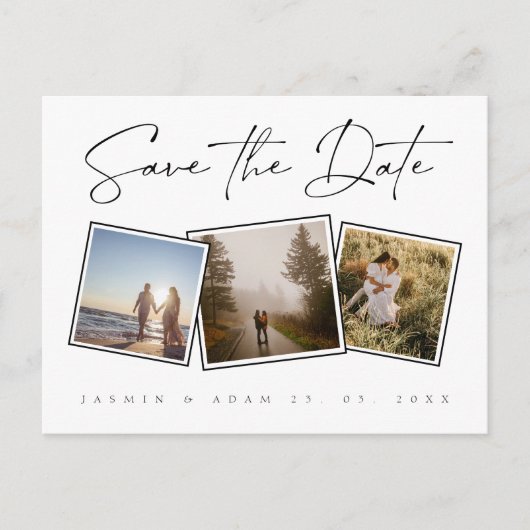 白黒シンプル写真ウェディング日付を保存 案内ポストカード (正面)