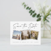 白黒シンプル写真ウェディング日付を保存 案内ポストカード (スタンド正面)