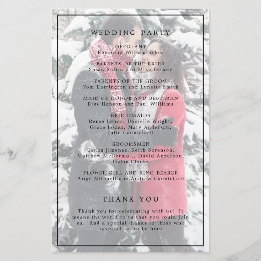 白黒シンプル写真エレガントなウェディングプログラム (裏面)