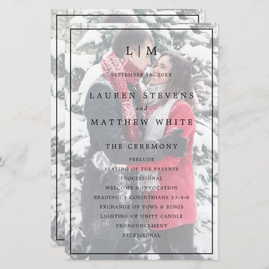 白黒シンプル写真エレガントなウェディングプログラム (正面/裏面)